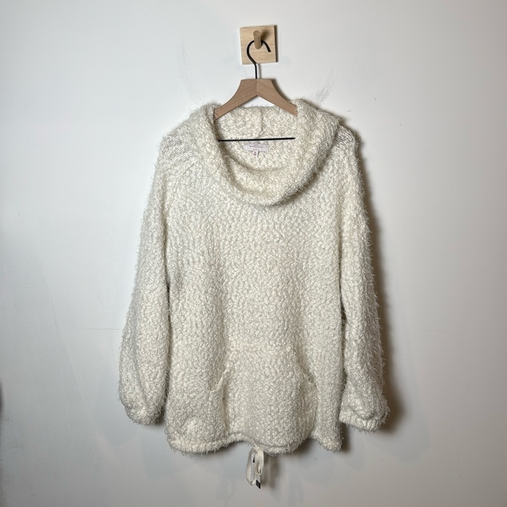New Directions Studio Women’s Cowl Neck White Sweater With Kangaroo Pocket XL